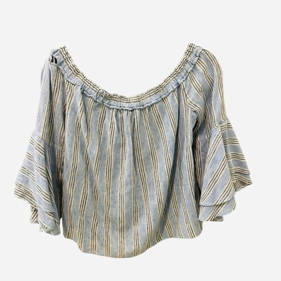 Lucky Brand off the shoulder striped tiered flutter sleeve blouse top Small - Picture 6 of 7
